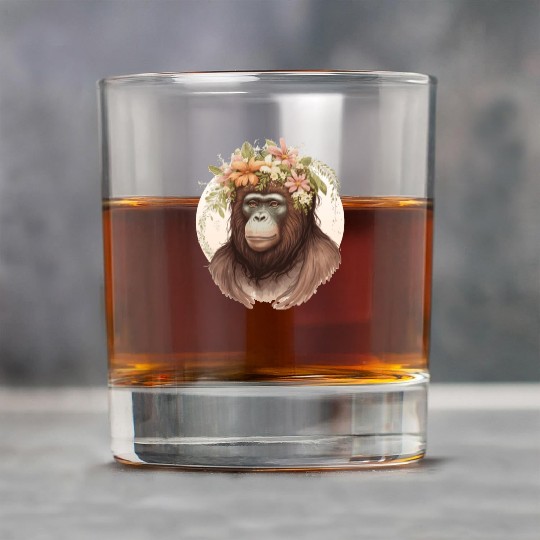 Cute Watercolor Orangutan Flower Crown Floral Rock Glasses