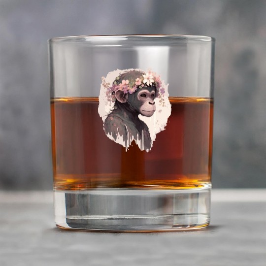 Artistic Watercolor Monkey Flower Crown Floral Ani Rock Glasses