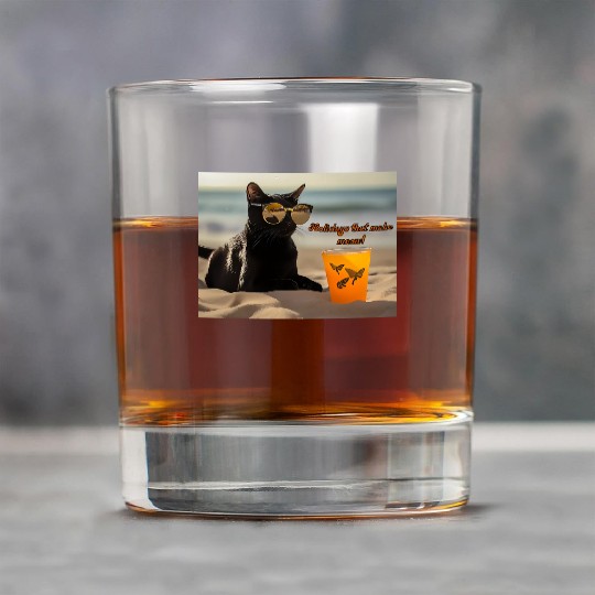 beach, kitten and drink. Holidays that make meow Rock Glasses