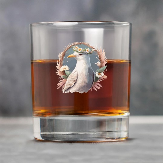 Seagull Bird Flower Crown Floral Seabirds Rock Glasses