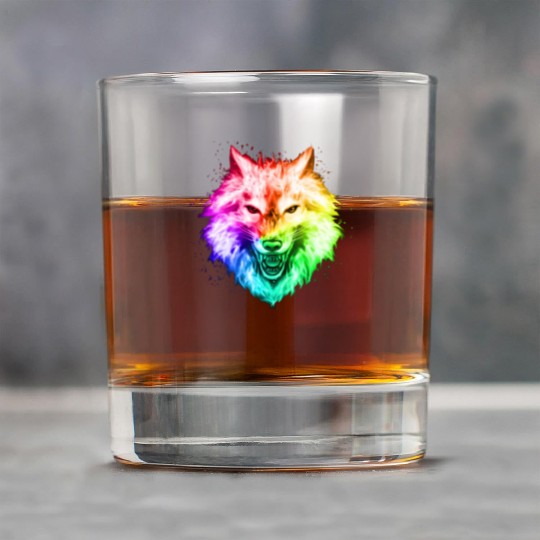 Bright Colorful Wolf Head – Rainbow Howling Wolf F Rock Glasses