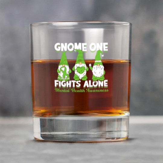 Gnome One Fights Alone Mental Health Awareness Rock Glasses