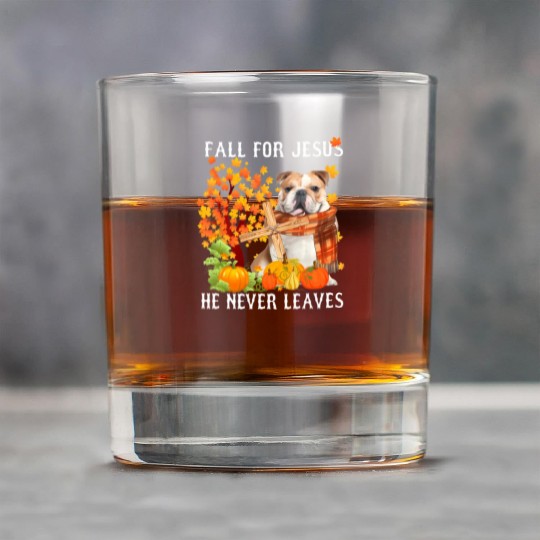 Bulldog Autumn Fall For Jesus He Never Leaves Rock Glasses