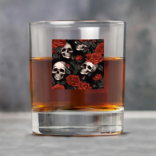 Goth Skulls & Red Roses Pattern Dark Elegant Rock Glasses