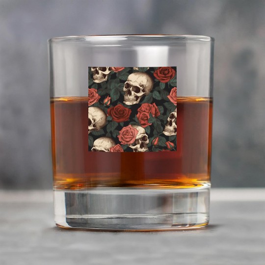 Dark Elegant Gothic Skulls & Red Roses Pattern Rock Glasses