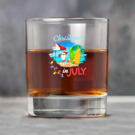 Christmas in July Santa Hawaiian Summer Hawaii Rock Glasses
