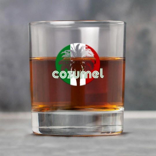 Cozumel Mexico Flag Native Palm Tree Mexican Rock Glasses