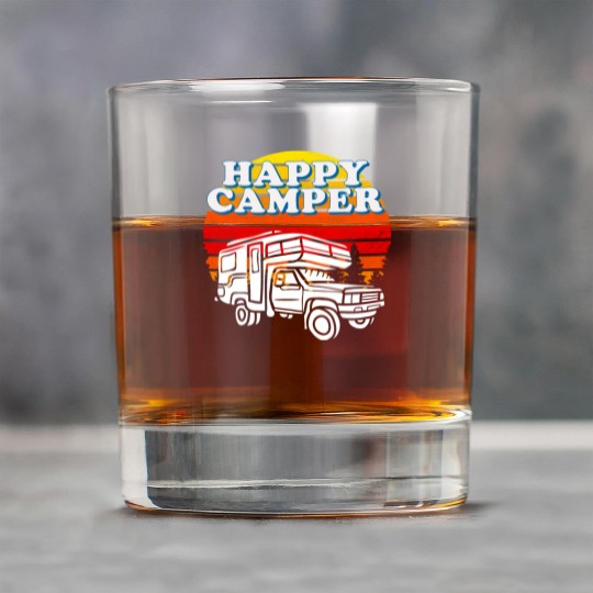 Happy Camper Funny Camping Lover Rock Glasses