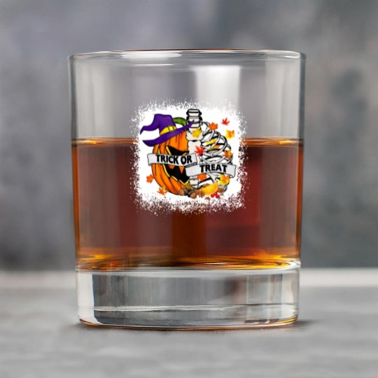 Retro Fall Leaves Trick Or Treat Halloween Pumpkin Rock Glasses