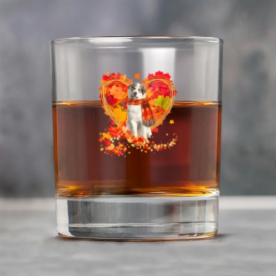 Great Pyrenees With Heart Made Of Autumn Leaves Rock Glasses