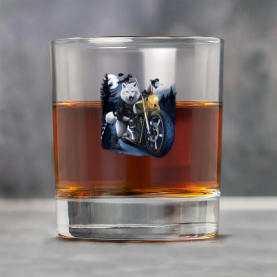 Wolf Riding Chopper Motorcycle In Full Moon Rock Glasses