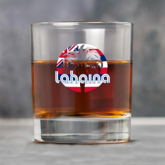 Lahaina Maui Hawaii Hawaiian Flag Native Palm Tree Rock Glasses