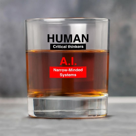 Humans Critical thinkers AI Narrow minded systems Rock Glasses
