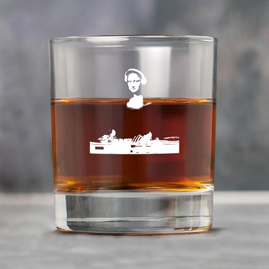 Dj Mona Lisa with Dj Headphone behind a dj table Rock Glasses