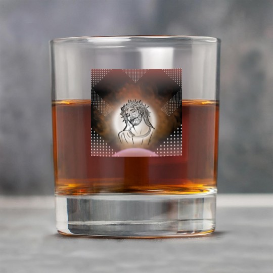 Sacred Jesus with Crown of Thorns Illustration Rock Glasses