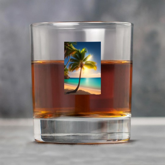 the Palm tree with sun shine logo design Rock Glasses
