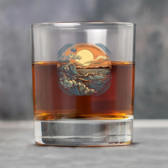 serene ocean sunset with large waves (4) Rock Glasses