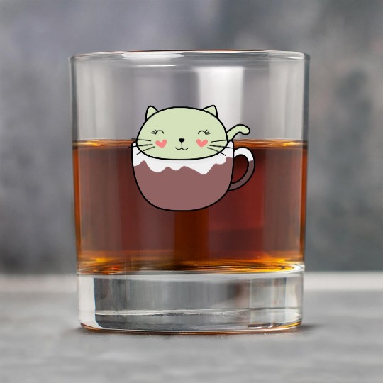 Mint Hot Cocoa Cat in Coffee Mug Rock Glasses