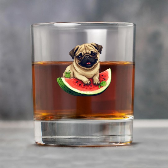 Pug with Melon, Funny Summer Design for Dog Lovers Rock Glasses