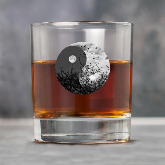 Yin and Yang of Moon and Sun in Black and White Rock Glasses