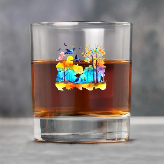 Serenity in Flight: Watercolor Birds over Forest Rock Glasses
