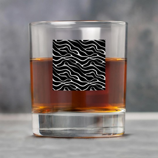 Monochrome Elegance: White Abstract Lines on Black Rock Glasses