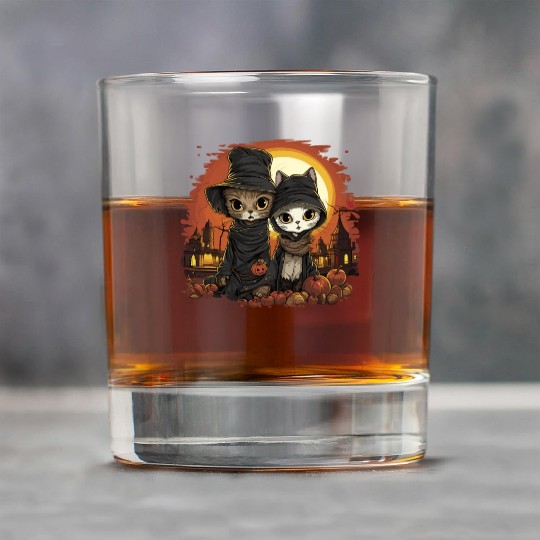 Cute Kittens Trick or Treating - Happy Halloween! Rock Glasses