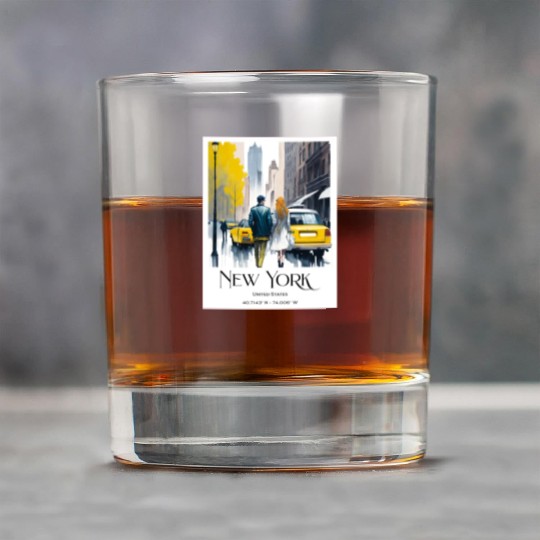 Watercolor painting loving couple in New York City Rock Glasses