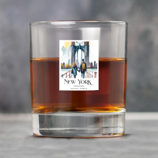 Watercolor painting loving couple in New York City Rock Glasses