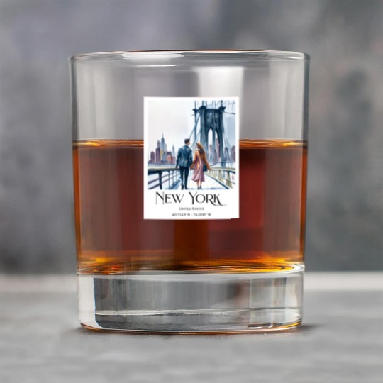 Watercolor painting loving couple in New York City Rock Glasses