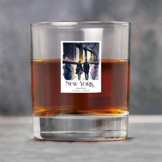 Watercolor painting loving couple in New York City Rock Glasses