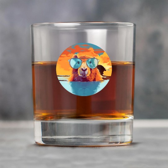 Sunset Serenity: Rustic Capybara Stripe Illustrate Rock Glasses
