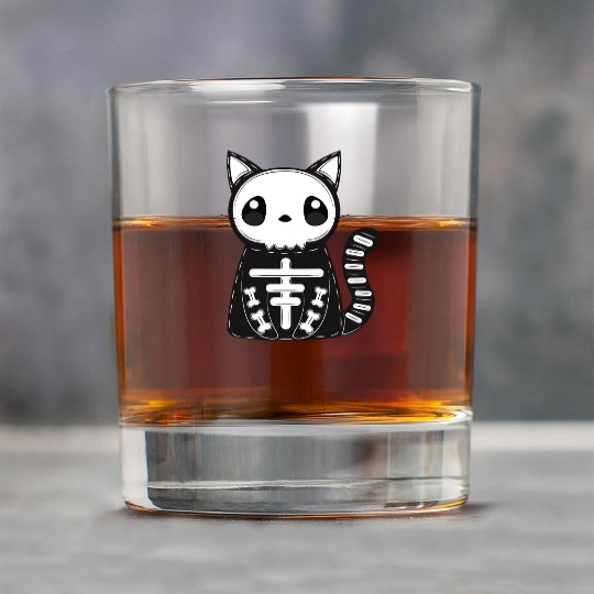 Halloween Cat Black Skeleton Funny Skull Halloween Rock Glasses