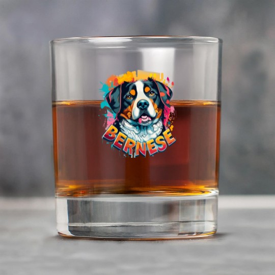 Bernese Mountain Dog Head Vibrant Color Splash Rock Glasses