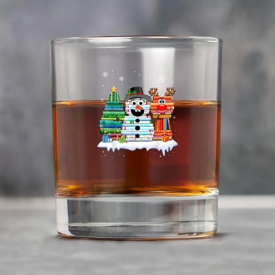 Christmas Tree Snowman Reindeer Book Stack Rock Glasses