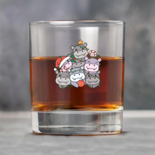 Hippo Christmas Tree Funny Animal Christmas Rock Glasses