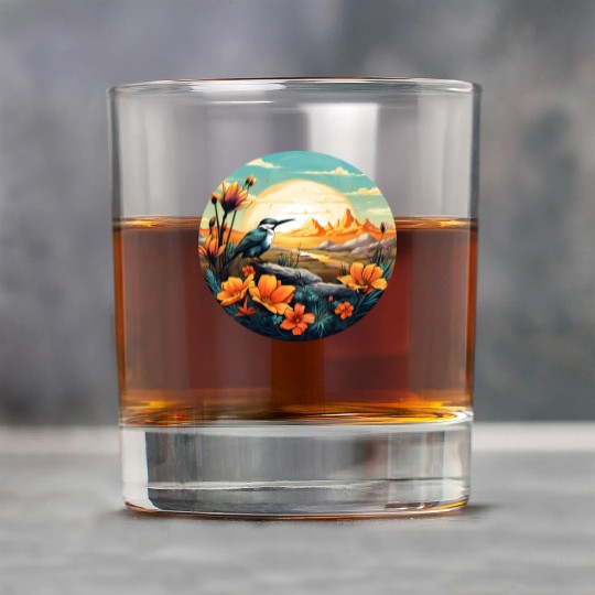 Beautiful Bird And Orange Morning Sunrise Rock Glasses