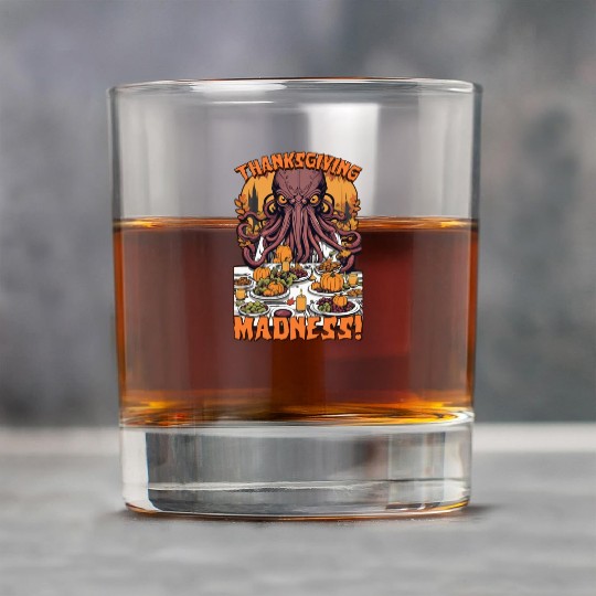 Autumn Feast with Cthulhu - Thanksgiving Madness Rock Glasses