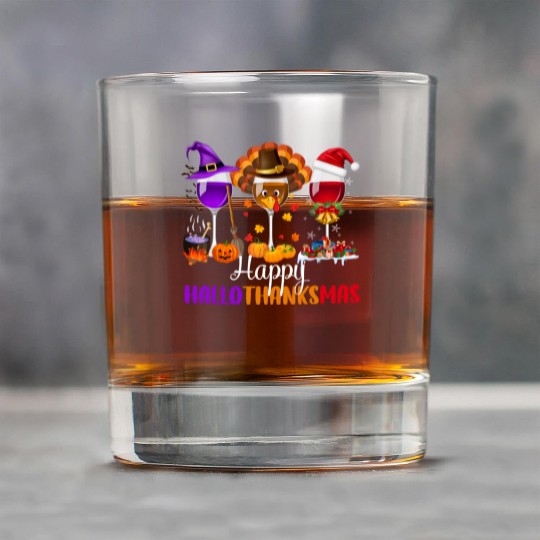 Happy Hallothanksmas Wine Glasses Drinking Lover Rock Glasses