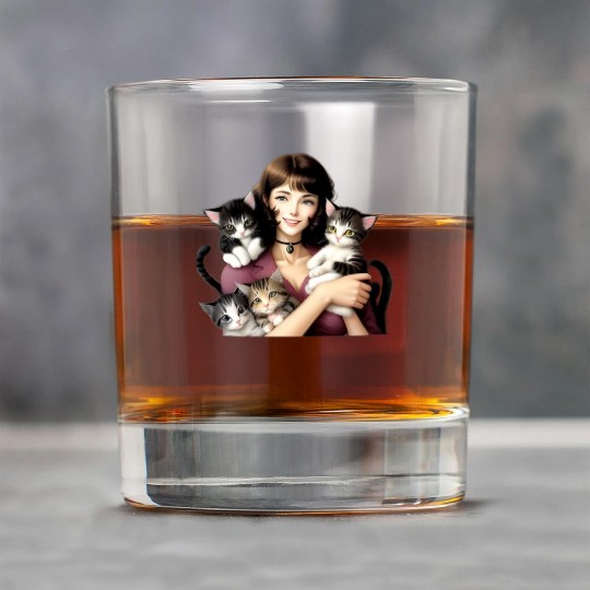 Pretty Cat Lady with Cute Kittens Rock Glasses