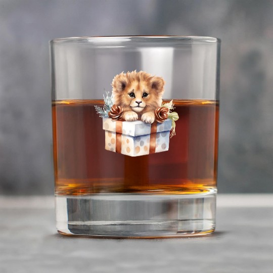 African Lion inside a Christmas gift box Rock Glasses