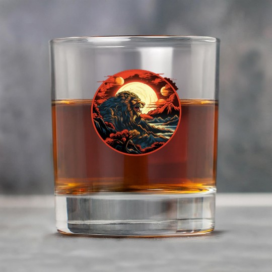 Red Japanese Style Mountain Lion Art Rock Glasses
