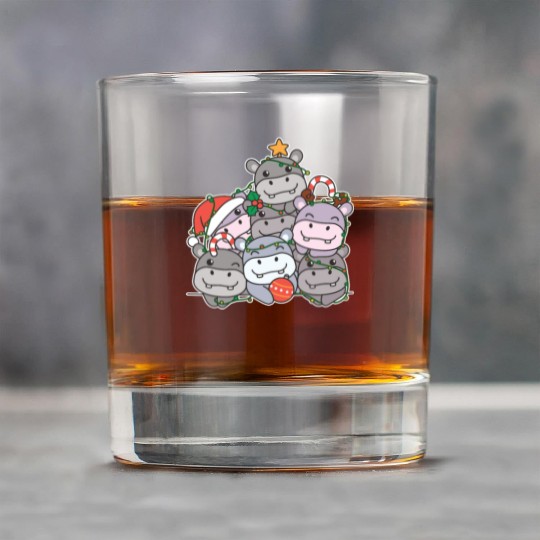 Hippo Christmas Tree Funny Animal Christmas Rock Glasses