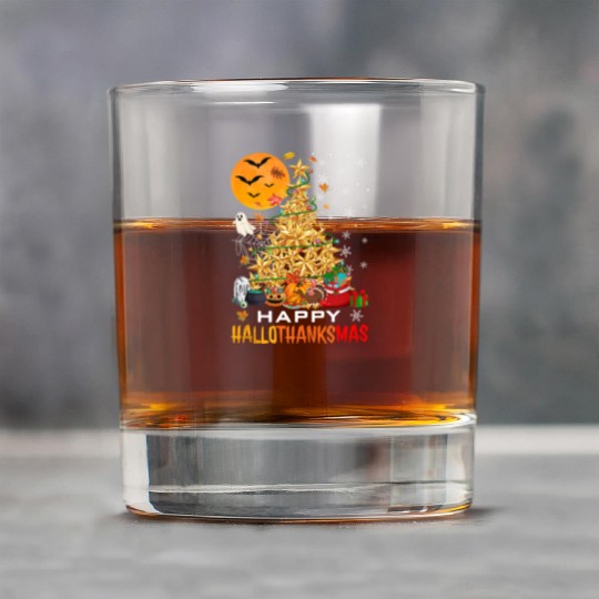 HAPPY HALLOTHANKSMAS CHRISTMAS THANKGIVING Rock Glasses