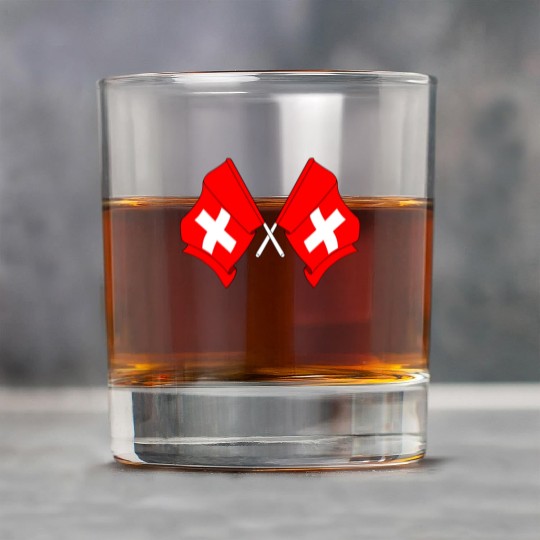 Two flags of Switzerland crossed Rock Glasses