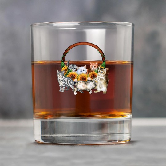 Kittens Sunflowers Gift For Cat LOver Rock Glasses