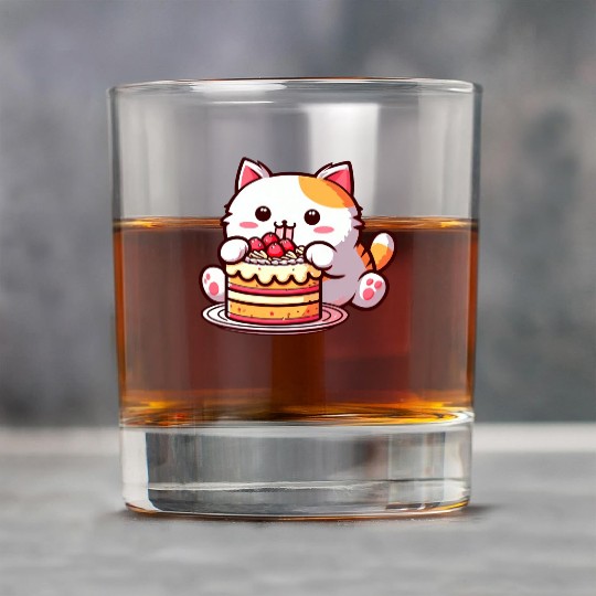 Cherry Cake Delight: Sweet Comic Cat Indulges Rock Glasses
