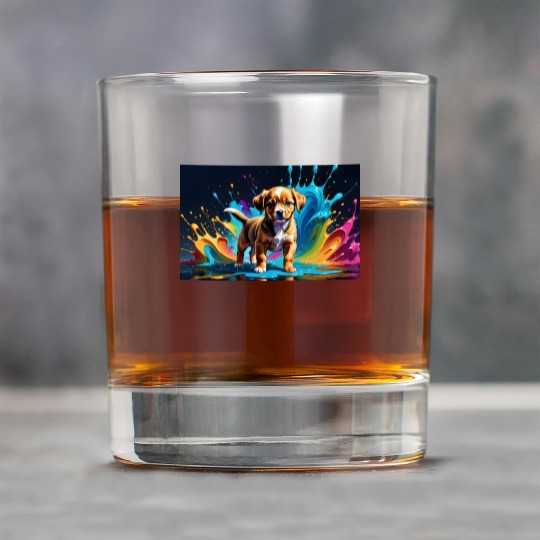 Cute Puppy Made of Liquid Colours Rock Glasses