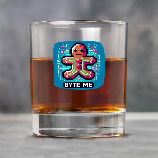 Neon Cyberpunk Gingerbread - "Byte Me" Christmas Rock Glasses