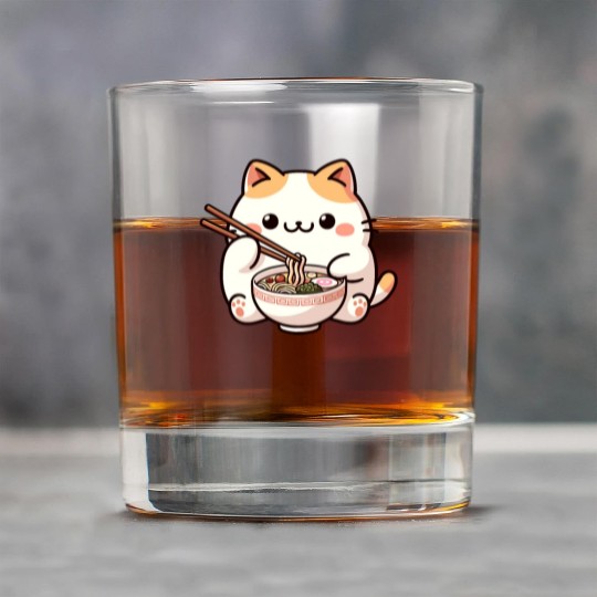Neko Cat Eating Ramen Noodles Anime Rock Glasses